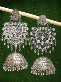 Thumbnail for NVR Women's Silver-Plated Oxidised Artificial Stones Dome Shaped Jhumka Earrings - Distacart