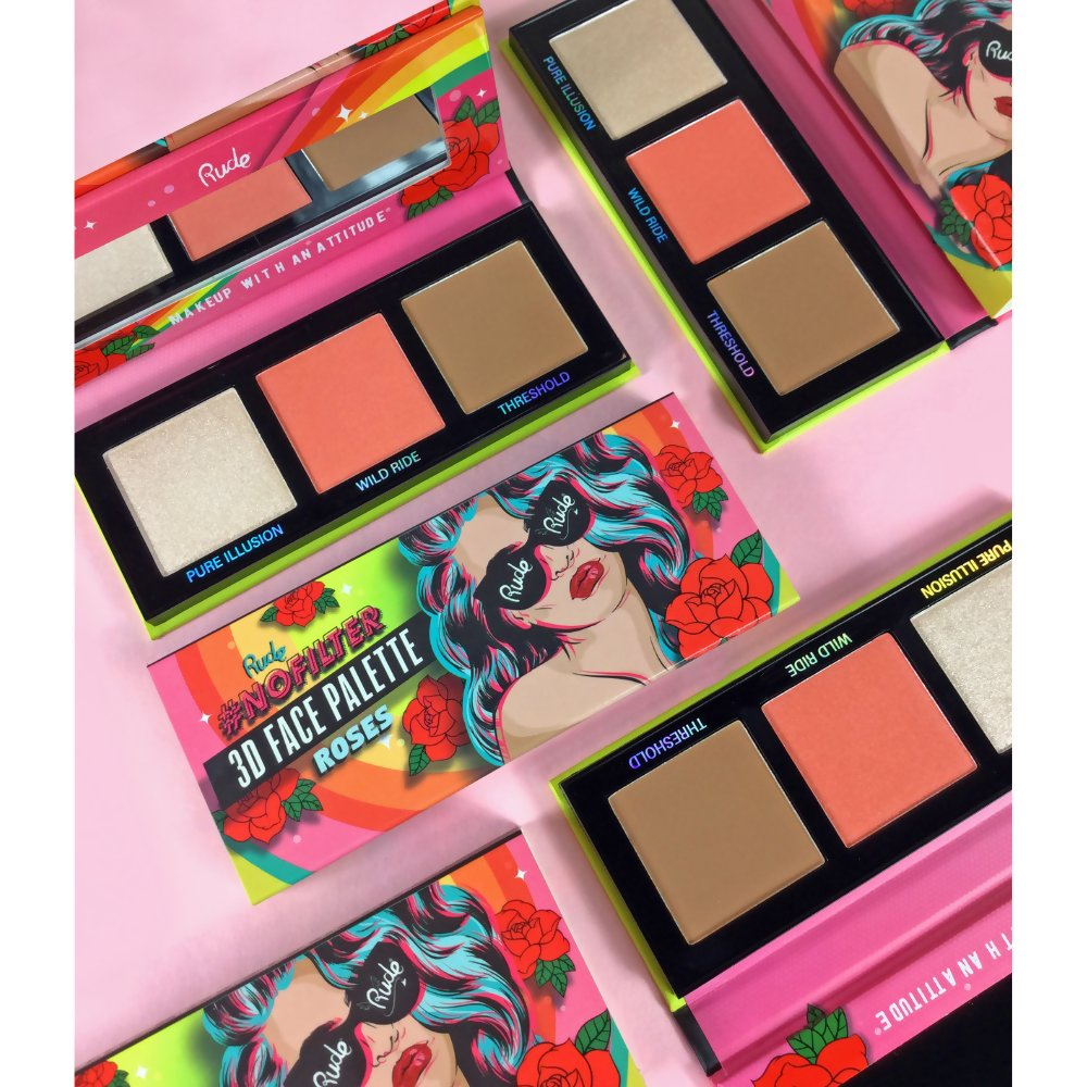 Rude Cosmetics Nofilter 3d Face Palette - Roses - Distacart