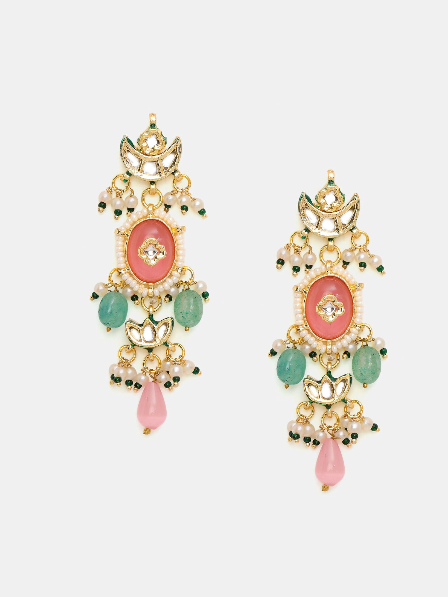 Ruby Raang 22k Gold Polished Blush Pink Kundan Earrings