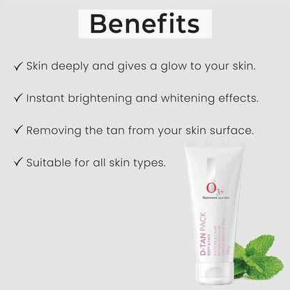 Professional O3+ D-Tan Pack For Instant Tan Removal - Distacart