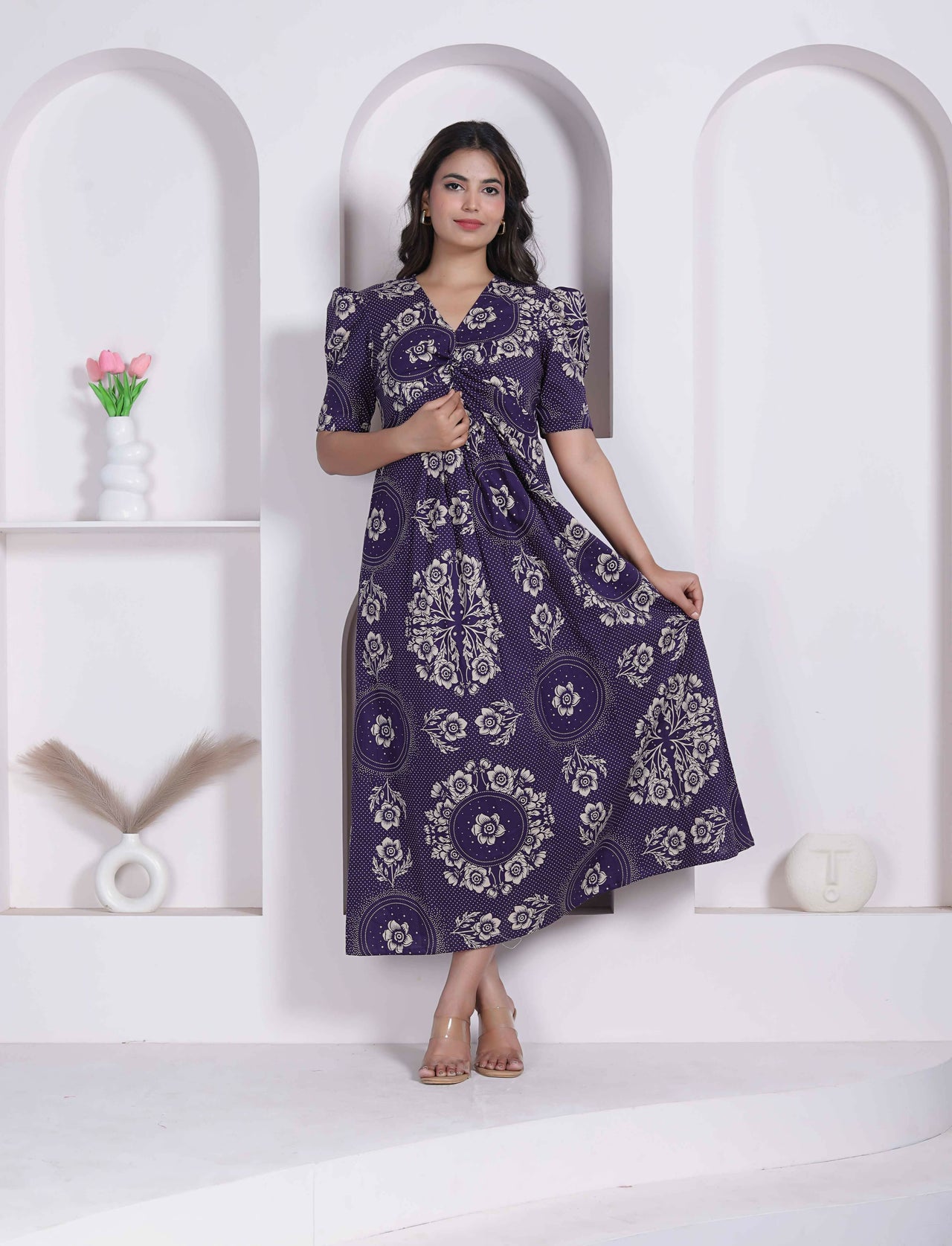 Miravan Womens Floral Printed Cotton Butterfly Maxi Dress - Dista