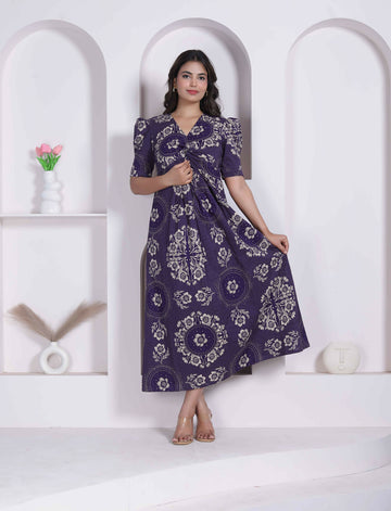 Miravan Womens Floral Printed Cotton Butterfly Maxi Dress - Dista