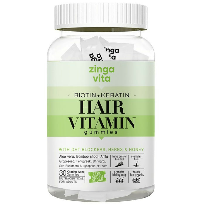 Zingavita Biotin + Keratin Hair Vitamin Kaccha Aam Gummies - Distacart