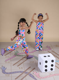 Thumbnail for Snakes and Ladders Girls Multi Color Rotary Print Top and Pant Set from Siblings Collection - Distacart