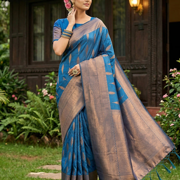 Shree Shyam Fashion Blue Silk Blend Saree - Distacart