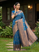 Thumbnail for Shree Shyam Fashion Blue Silk Blend Saree - Distacart