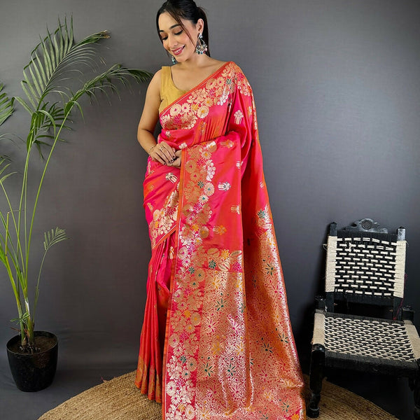Joban Fashion Meenakari Hot Pink Woven Soft Silk Saree - Distacart