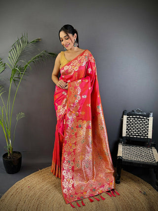 Joban Fashion Meenakari Hot Pink Woven Soft Silk Saree