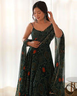 Thumbnail for Joban Fashion Bottle Green Kurta Set Chiffon Sequin Embroidery Work - Distacart
