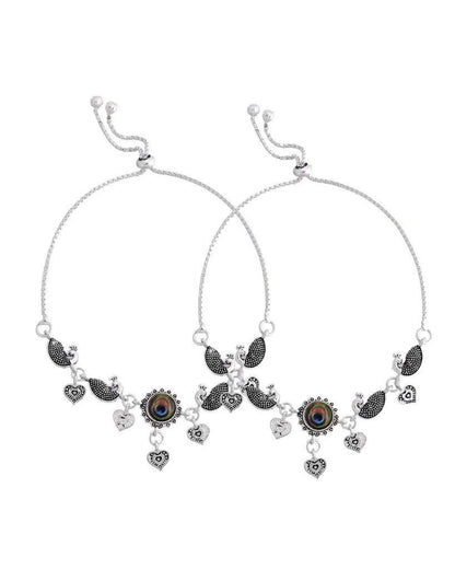 VOJ Set Of 2 Silver Plated Peacock Handcrafted Anklets - Distacart