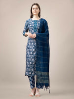 Thumbnail for Jyoti Fashion Women's Morpich Rayon Print with Embroidery & Fancy Lace Work Kurta with Trouser & Dupatta - Distacart