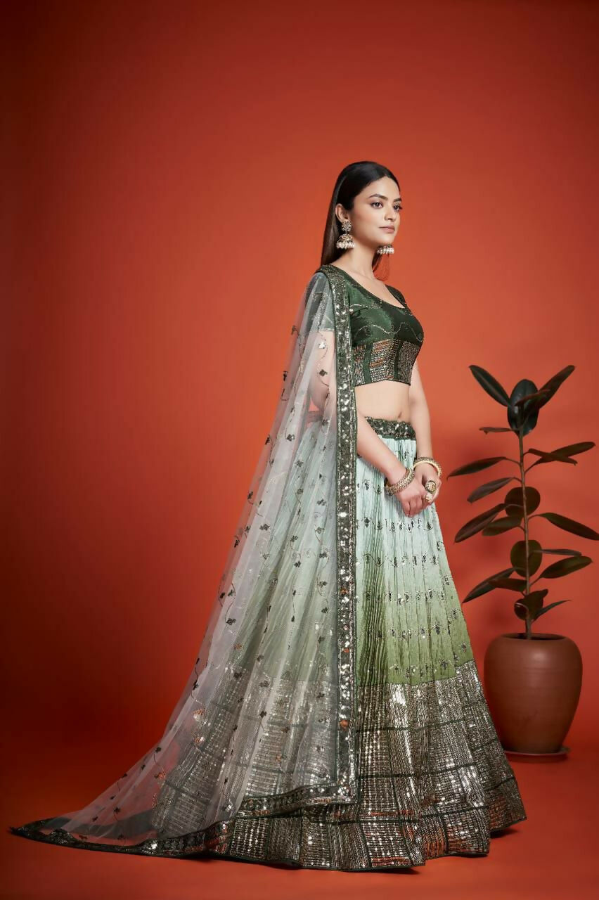 Jyoti Fashion Women's Mehendi Heavy Chinon Sequins Embroidered Designer Lehenga Choli Set - Distacart