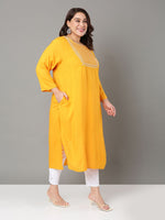 Thumbnail for Sztori Plus Size Geometric Embroidered Mirror Work Straight Kurta