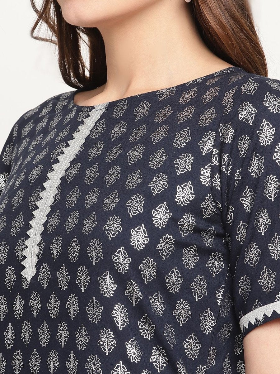 Ahalyaa Women's Blue Rayon Foil Print Top With Palazzo Set