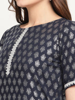 Thumbnail for Ahalyaa Women's Blue Rayon Foil Print Top With Palazzo Set