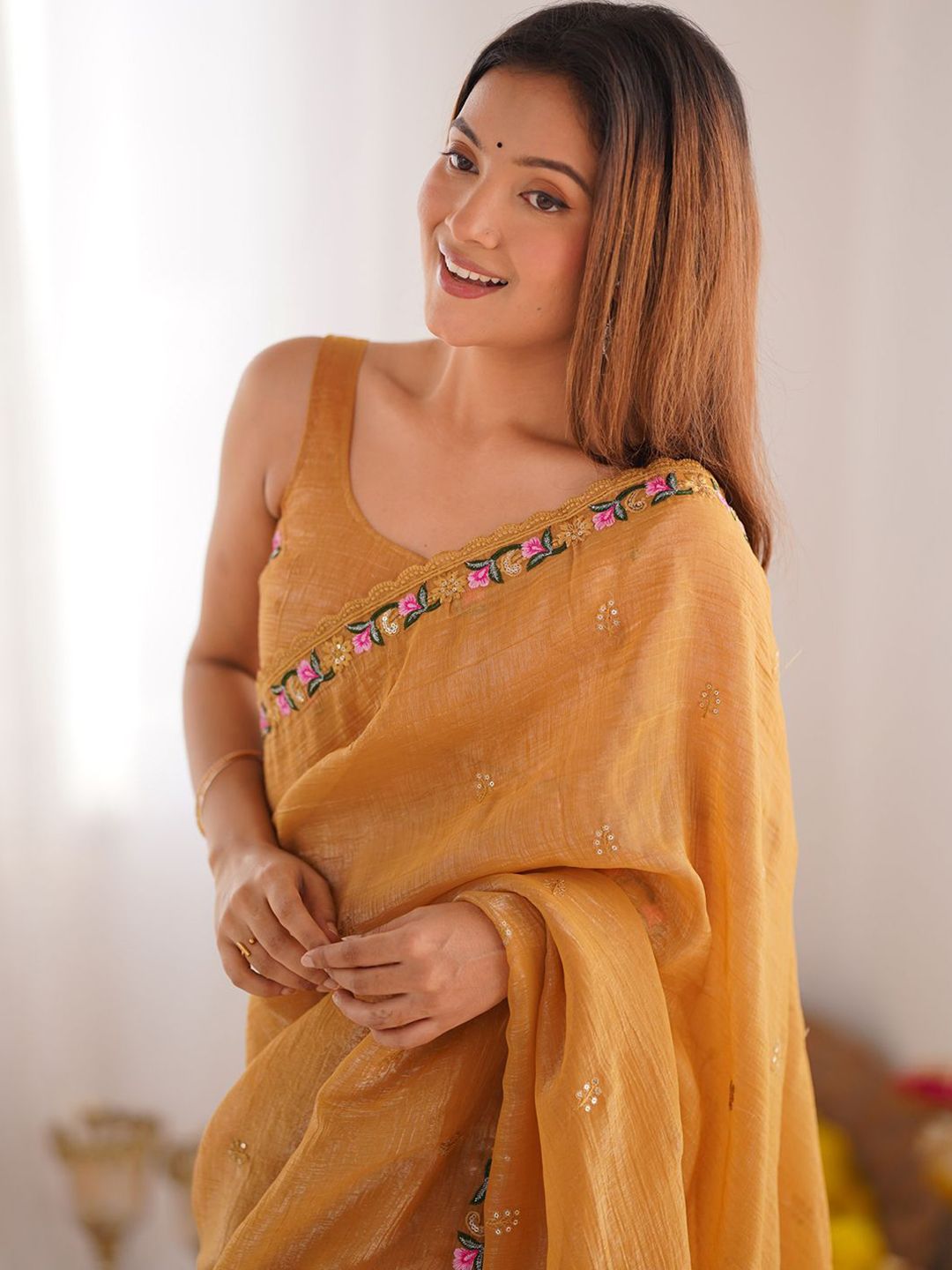 Mitera Embellished Sequinned Silk Blend Saree - Distacart