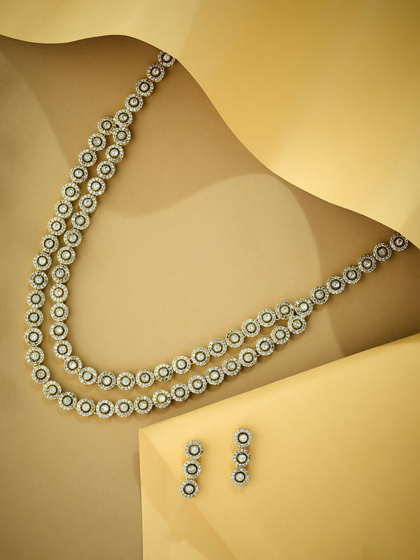 Nuyug 22K Gold-Plated Zircon Studded Enamel Embellished Dual Layered Necklace Set