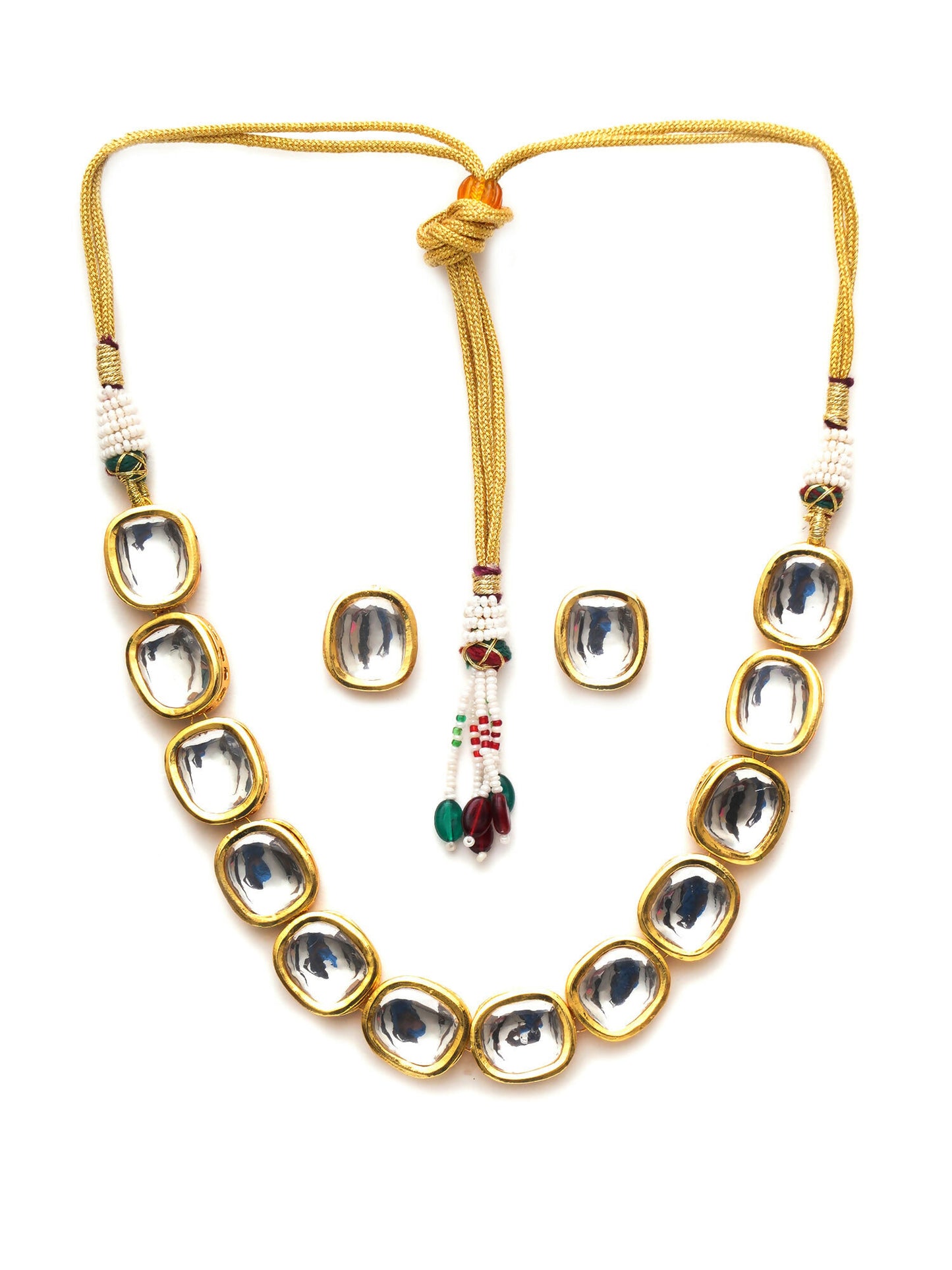 Kundan Choker with Studs Jewellery Set (Gold) - Ruby Raang - Distacart