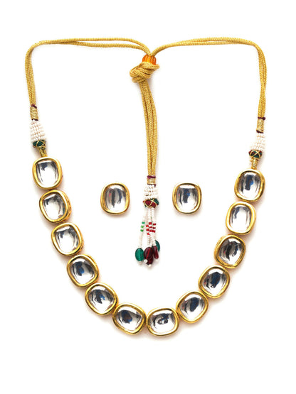 Kundan Choker with Studs Jewellery Set (Gold) - Ruby Raang - Distacart