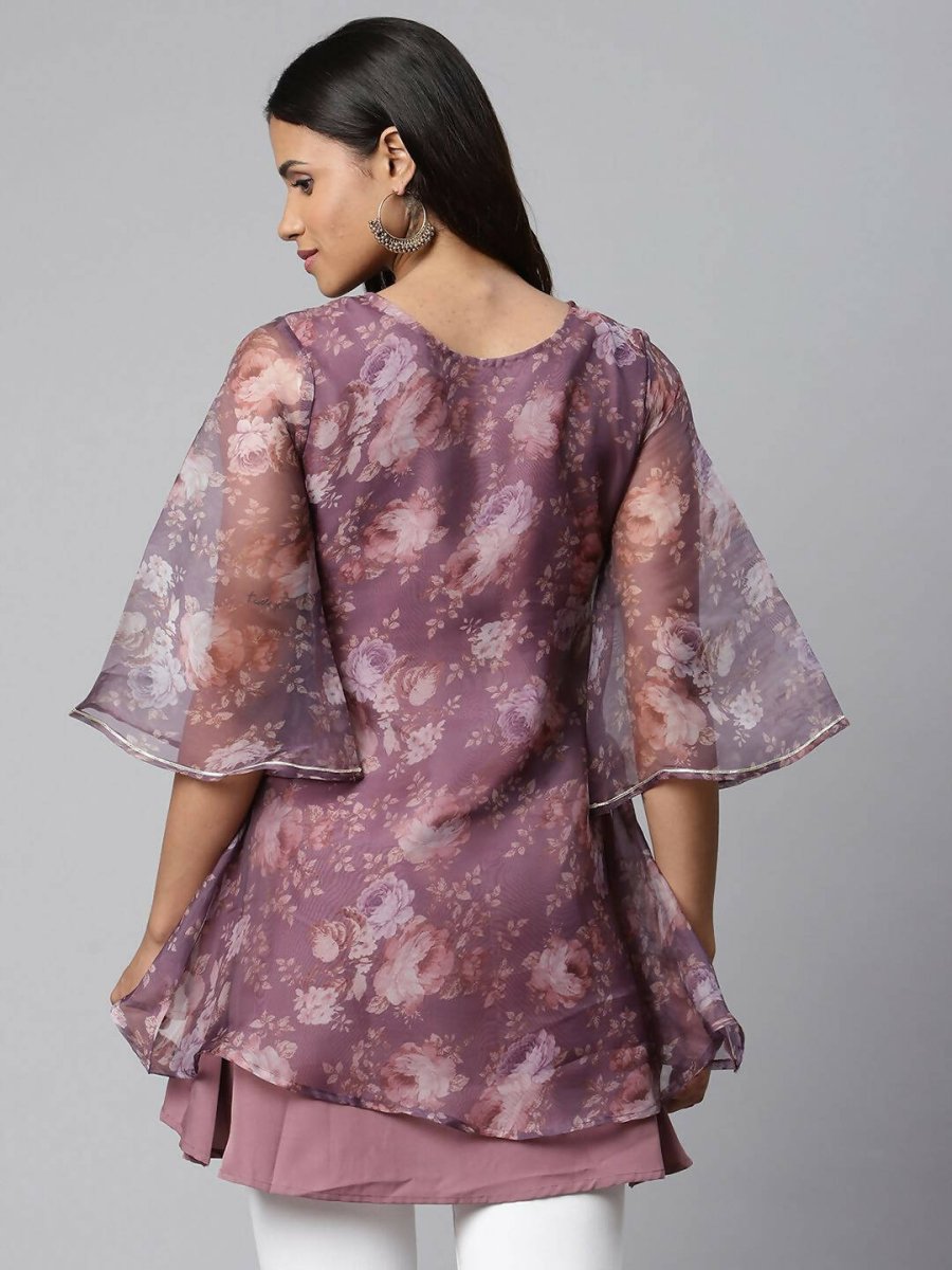 Ahalyaa Women Mauve Organza Digital Printed Tunic - Distacart