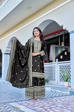 Thumbnail for Teeya Creation Black Color Chinon Silk Heavy Embroidery Work Wedding Wear Sharara - Distacart