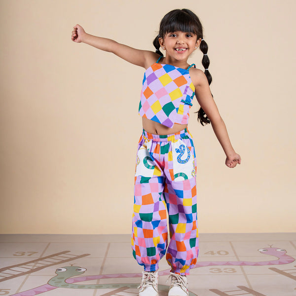 Snakes and Ladders Girls Multi Color Rotary Print Top and Pant Set from Siblings Collection - Distacart