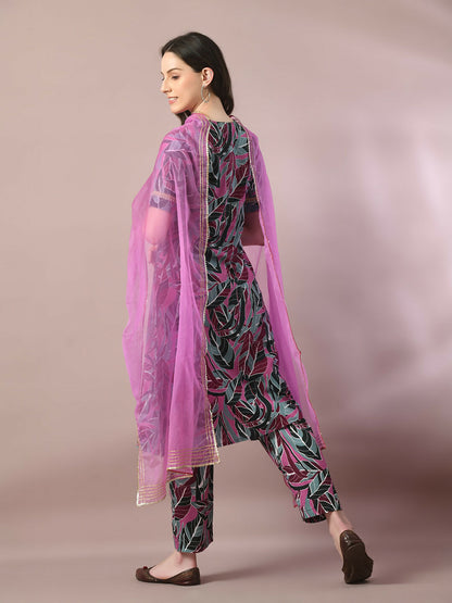 Myshka Women's Multi Printed Cotton Straight Party Kurta Set With Dupatta - Distacart