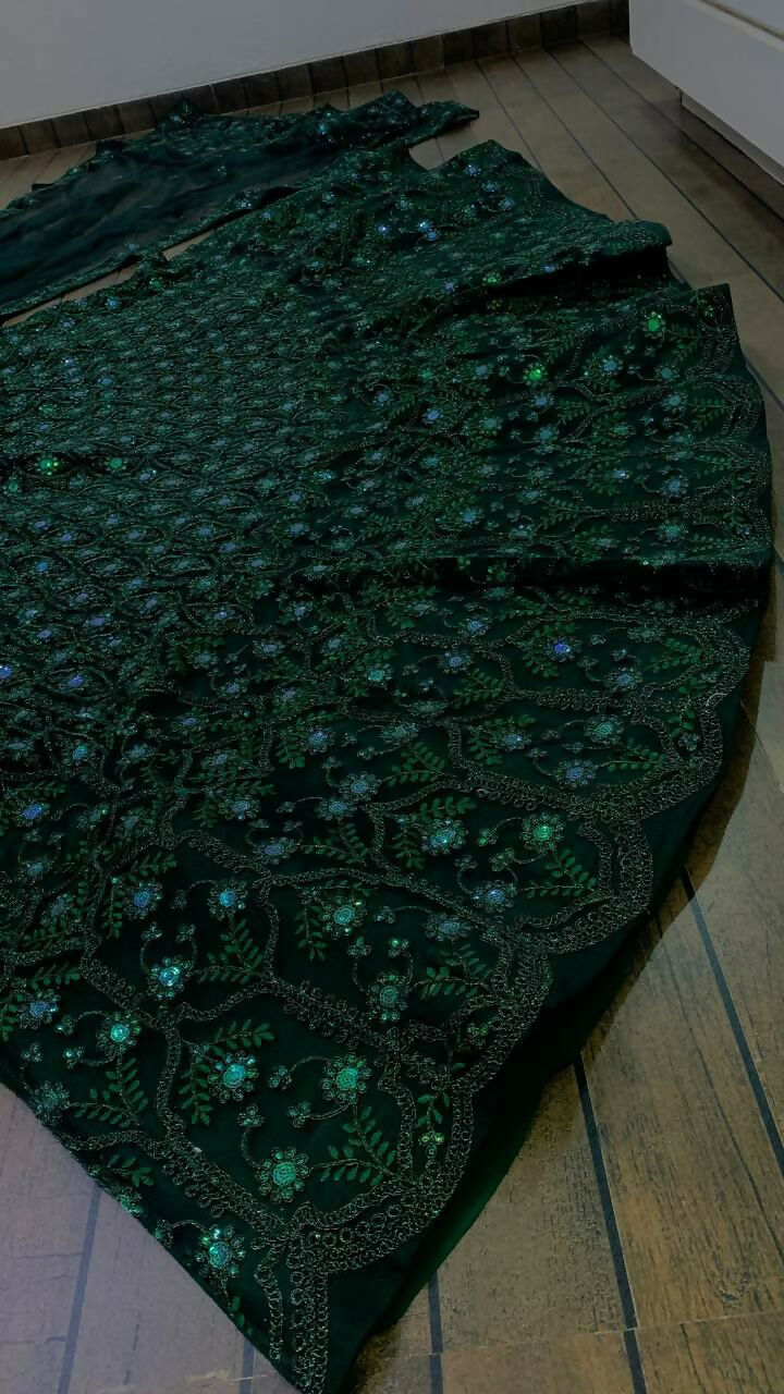 Jyoti Fashion Women's Dark Green Net Sequins with Dori & Thread Embroidered Designer Lehenga Choli Set - Distacart