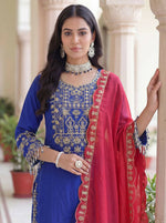 Thumbnail for Teeya Creation Blue Chinon Silk Designer Wedding Wear Embroidery Work Palazzo - Distacart