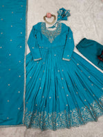 Thumbnail for The52 Women's Beautiful American Silk Fabric Embroidery Work Flared Anarkali Pant and Dupatta Set - Distacart