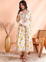 Thumbnail for Ode by House of Pataudi Thread Work Pure Cotton Anarkali Kurta with Trousers & Dupatta - Distacart