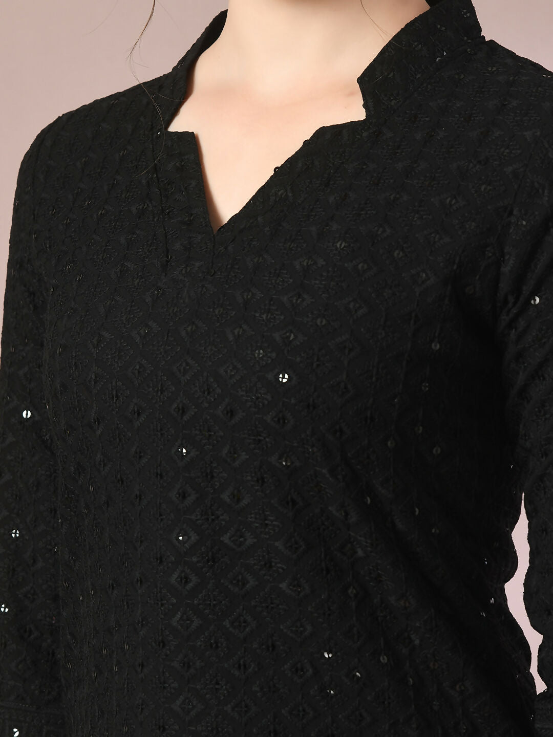 Myshka Women's Black Embellished Cotton Regular Party Tunic - Distacart