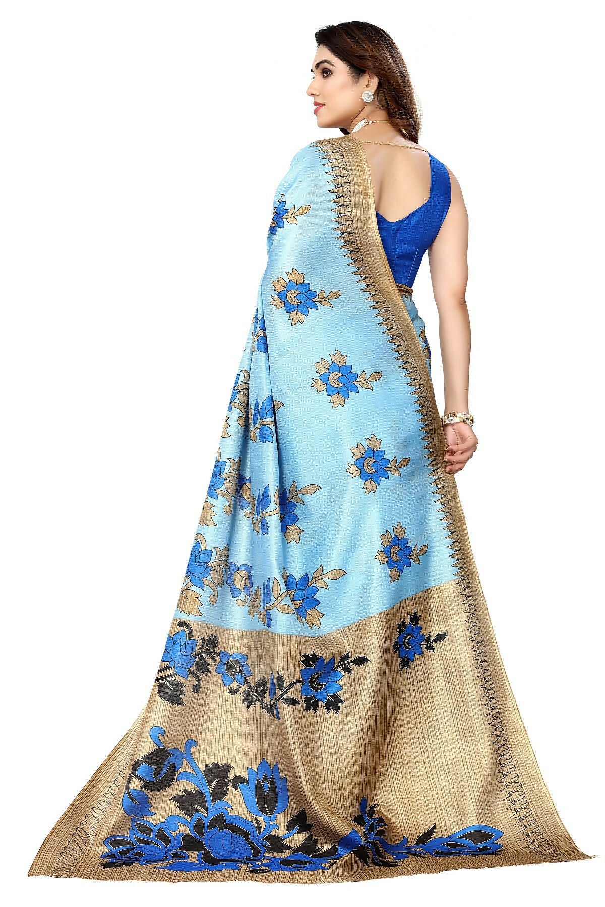 Vamika blue Printed Art Silk Saree - Distacart