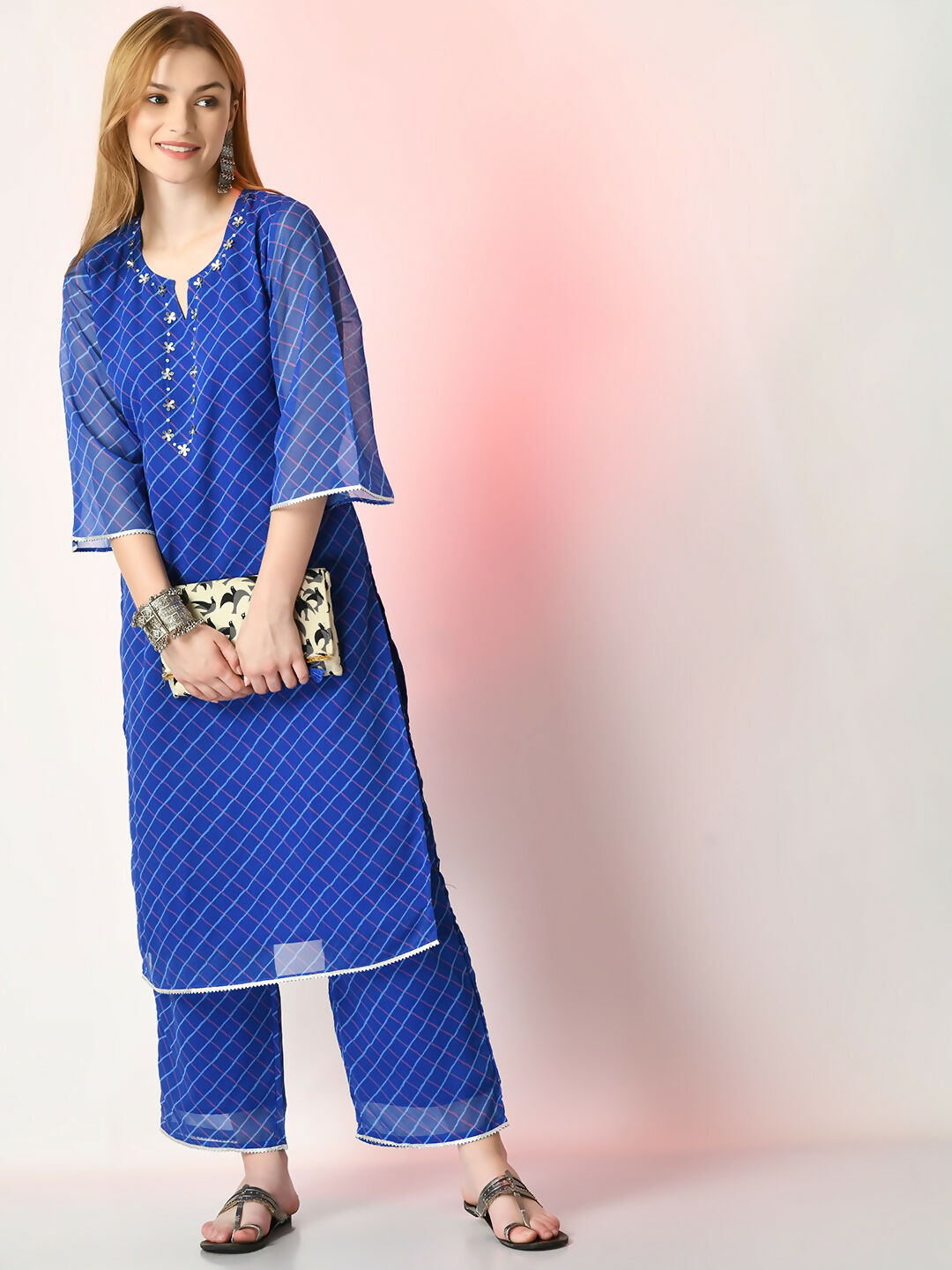 Myshka Women's Blue Printed Kurta With Palazzos - Distacart