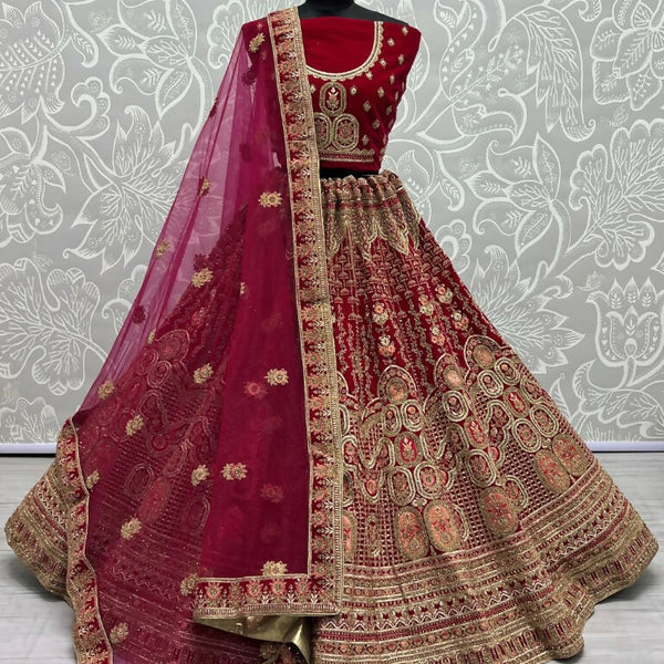 Jyoti Fashion Women's Rani Pink Velvet Multi Thread Embroidered with Zircon Diamond Wedding Lehenga Choli - Distacart