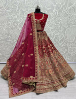Thumbnail for Jyoti Fashion Women's Rani Pink Velvet Multi Thread Embroidered with Zircon Diamond Wedding Lehenga Choli - Distacart