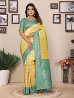 Thumbnail for Anaita Yellow Tissue Silk Saree With Weaving Zari Work - Distacart