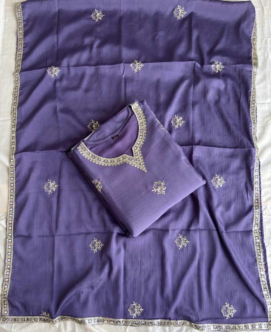 KC Lilac Ethnic Wear Ready Made Chinon Suit For Women - Dista