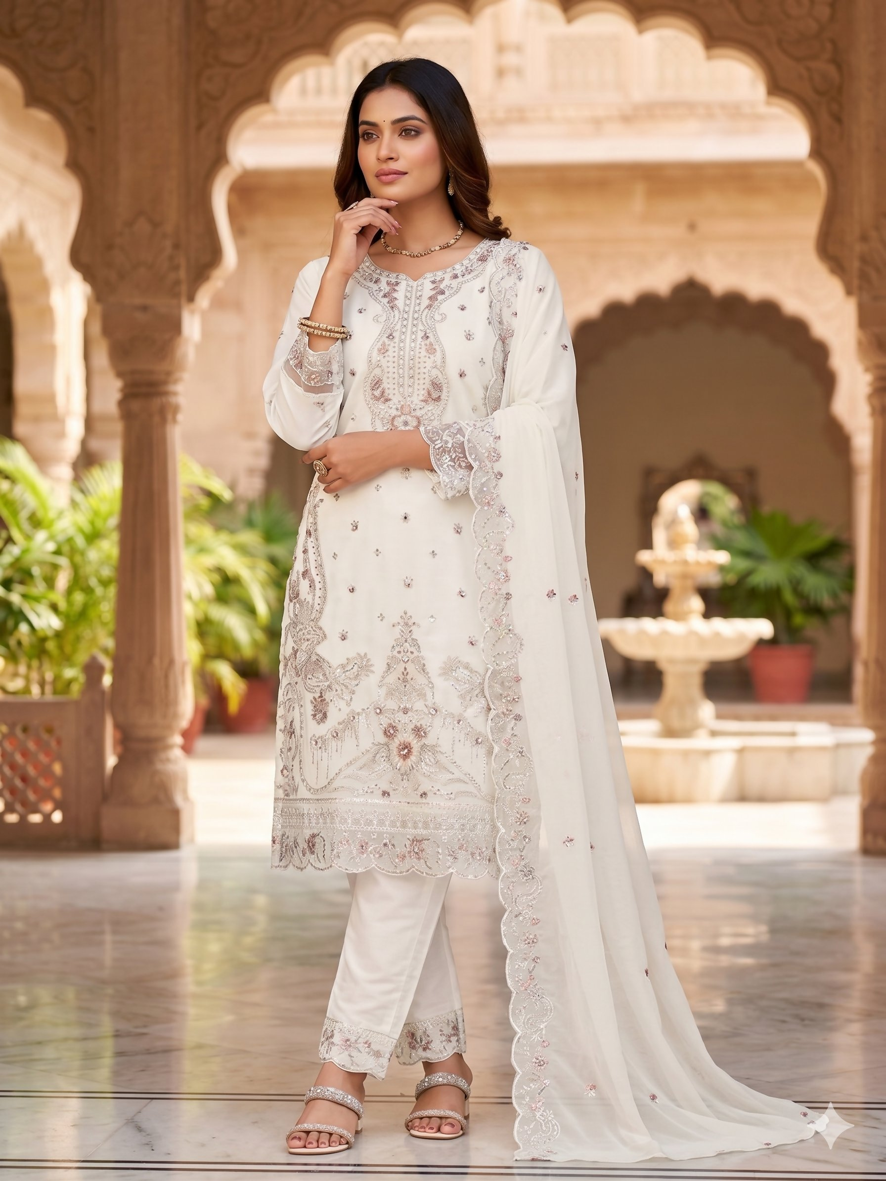 Teeya Creation Womens New Trendy Silk With Heavy Embroiedery With Sequence Work Kurta Set - Dista