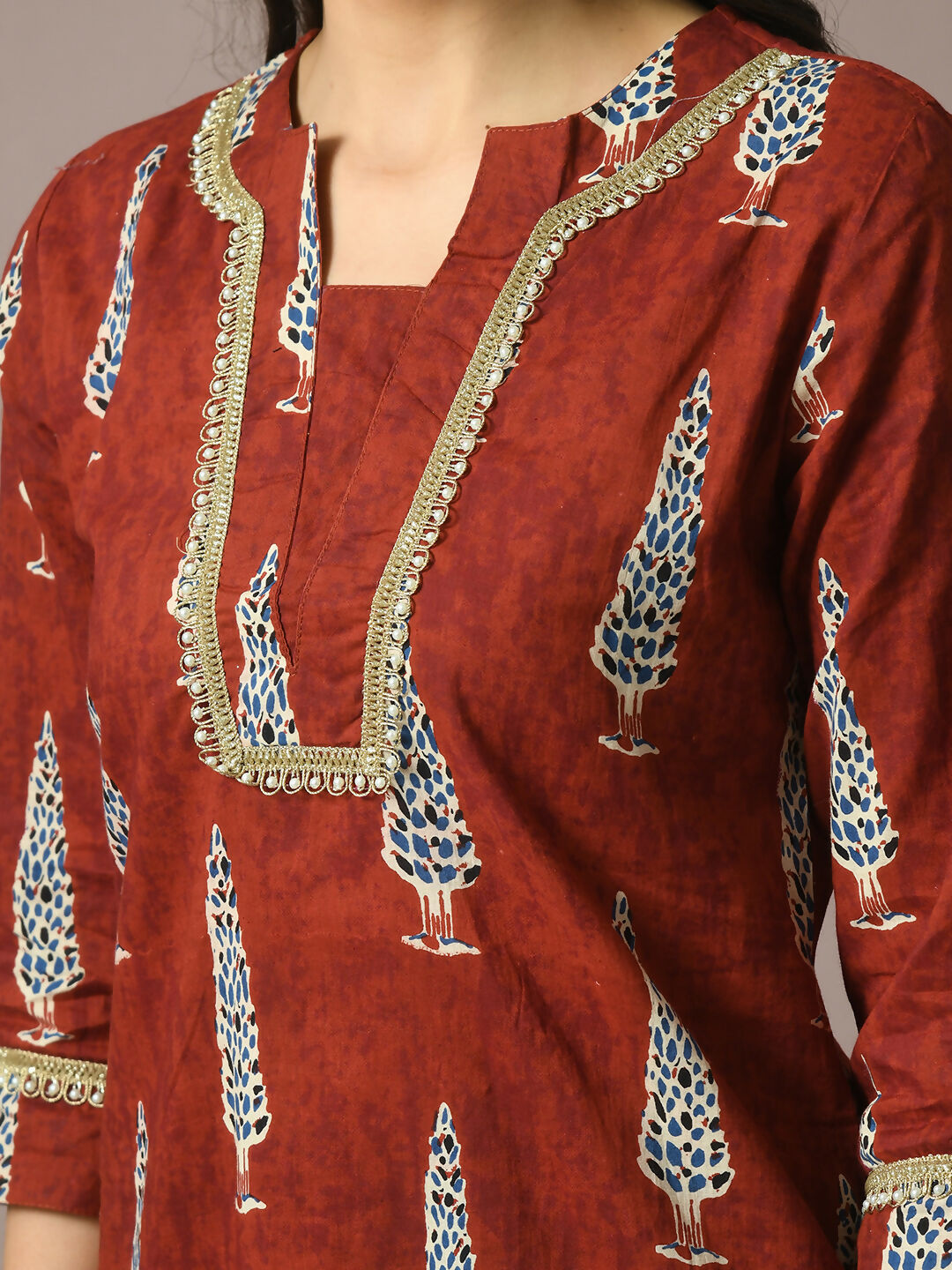 Myshka Women's Rust Printed Cotton Straight Party Kurta Set - Distacart