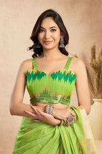 Thumbnail for Vastranavya Mint Green Digital Printed Linen Ready To Wear Pocket Saree with Unstitched Blouse - Distacart