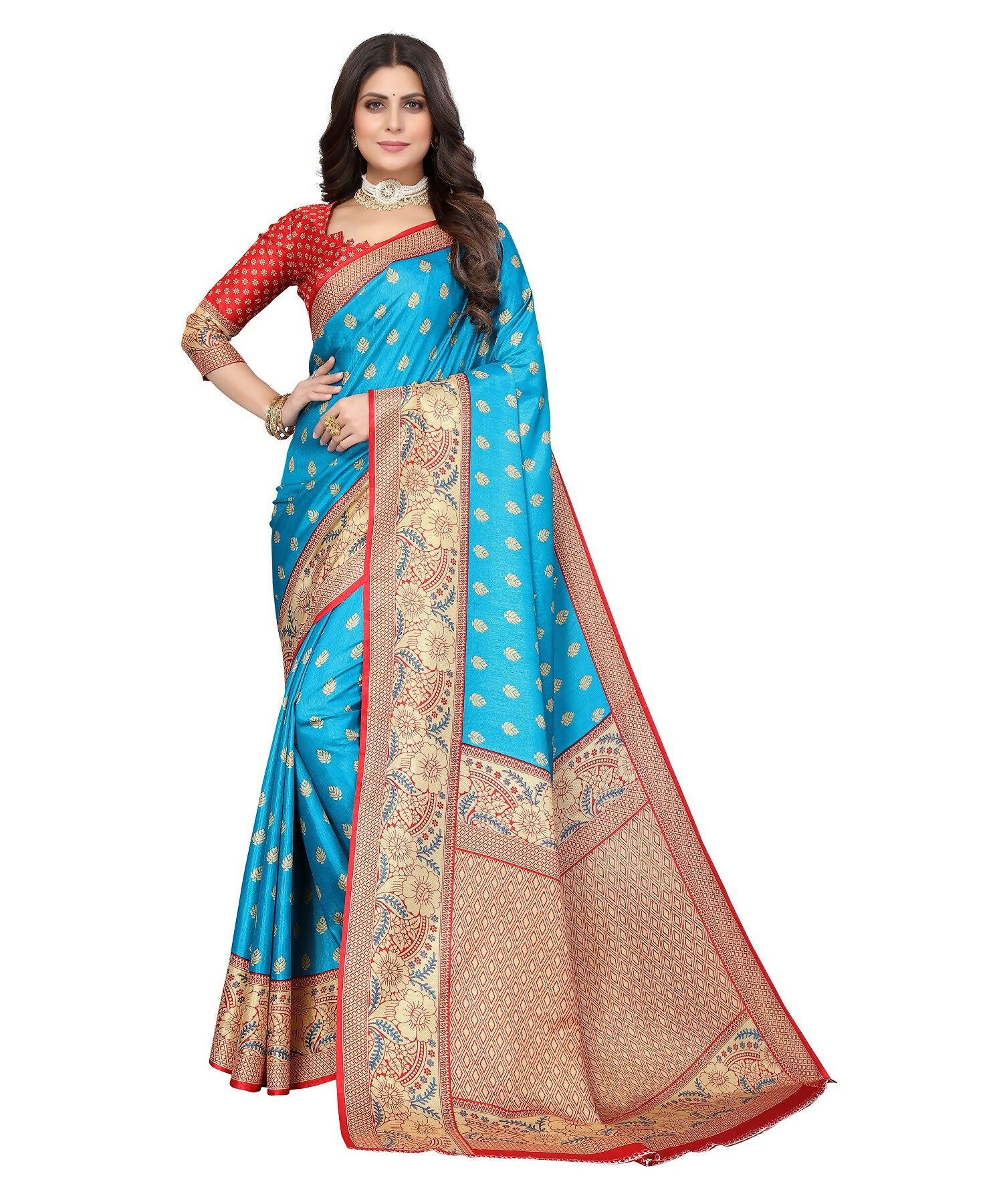 Vamika Blue Printed Art Silk Saree - Distacart