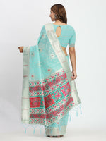 Thumbnail for Astita Linen Cotton Sea Green Saree
