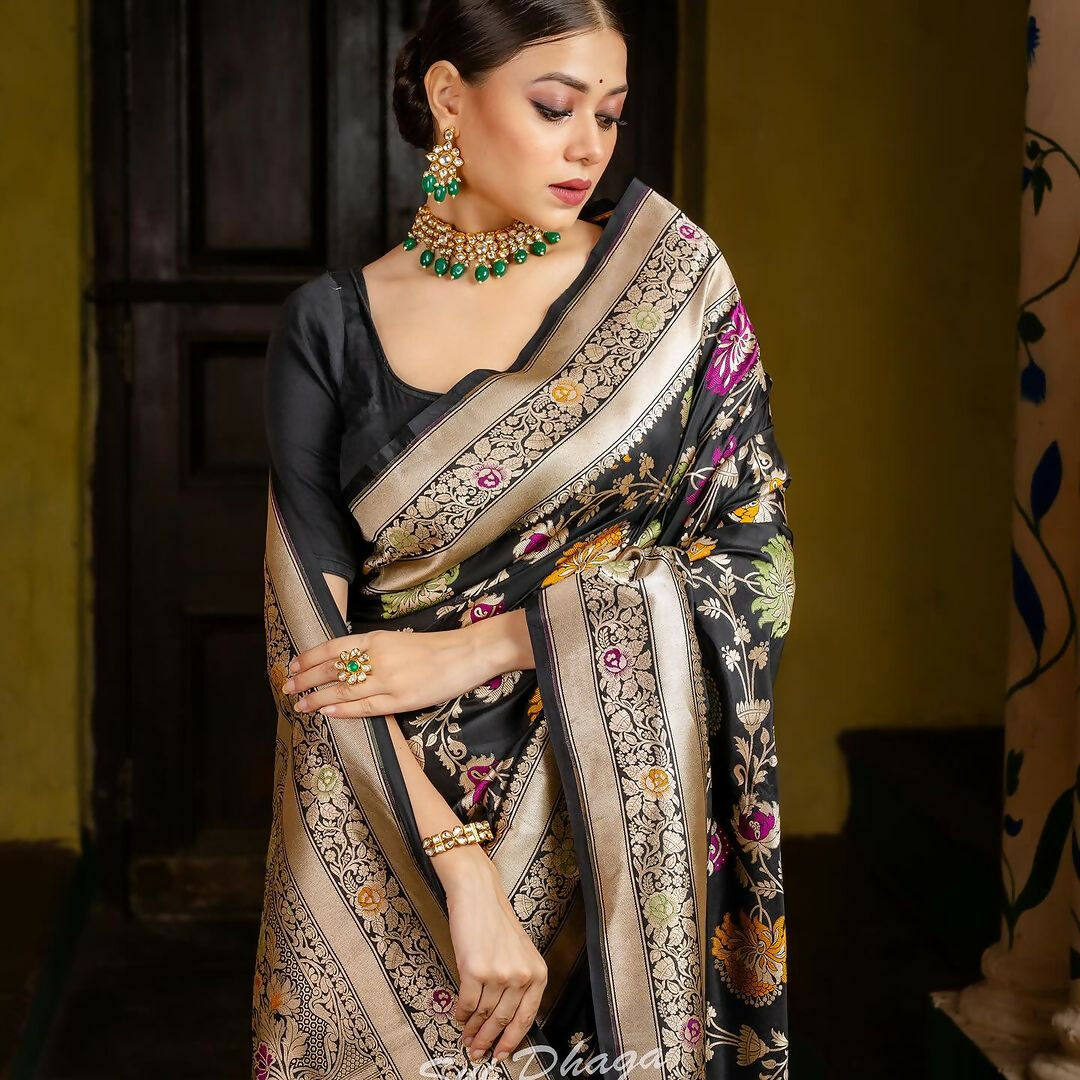 Preksha Creation Banarasi Soft Silk Women Black Saree - Distacart