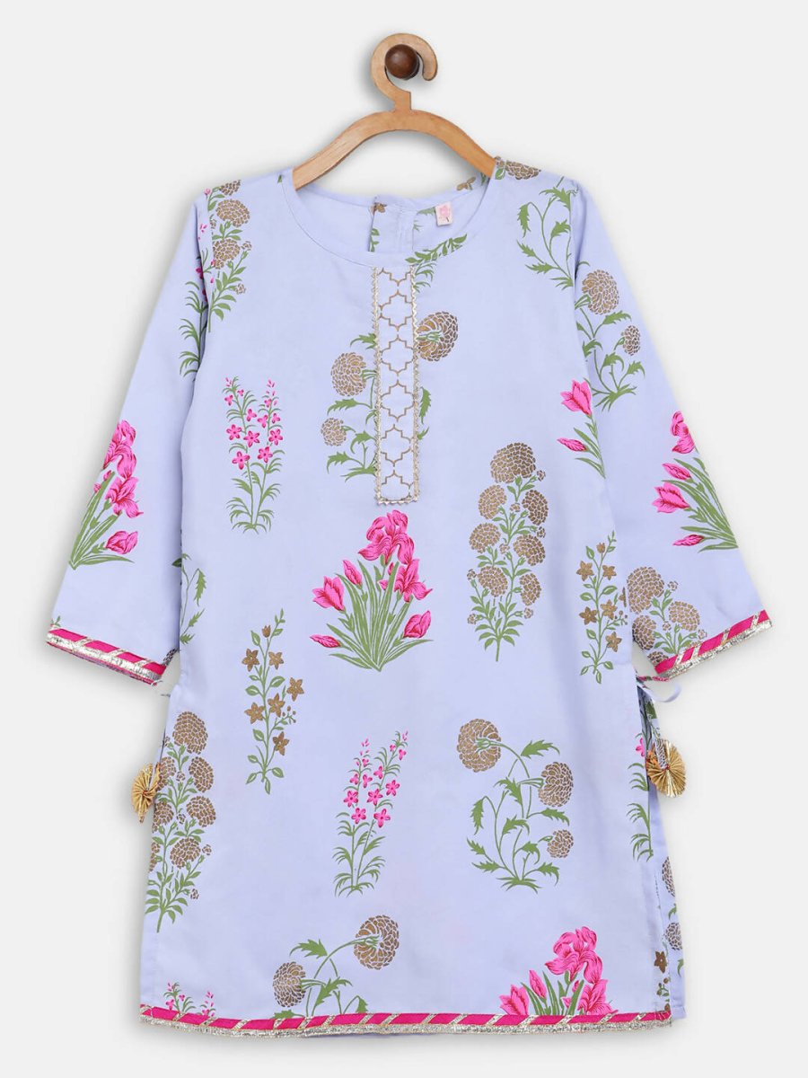 Ahalyaa Blue Crepe Printed Kids Kurta Palazzo Set For Girls - Distacart