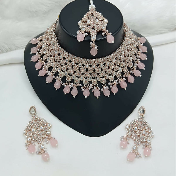 Joban Fashion Women Pink Stone Work Necklace Set - Distacart