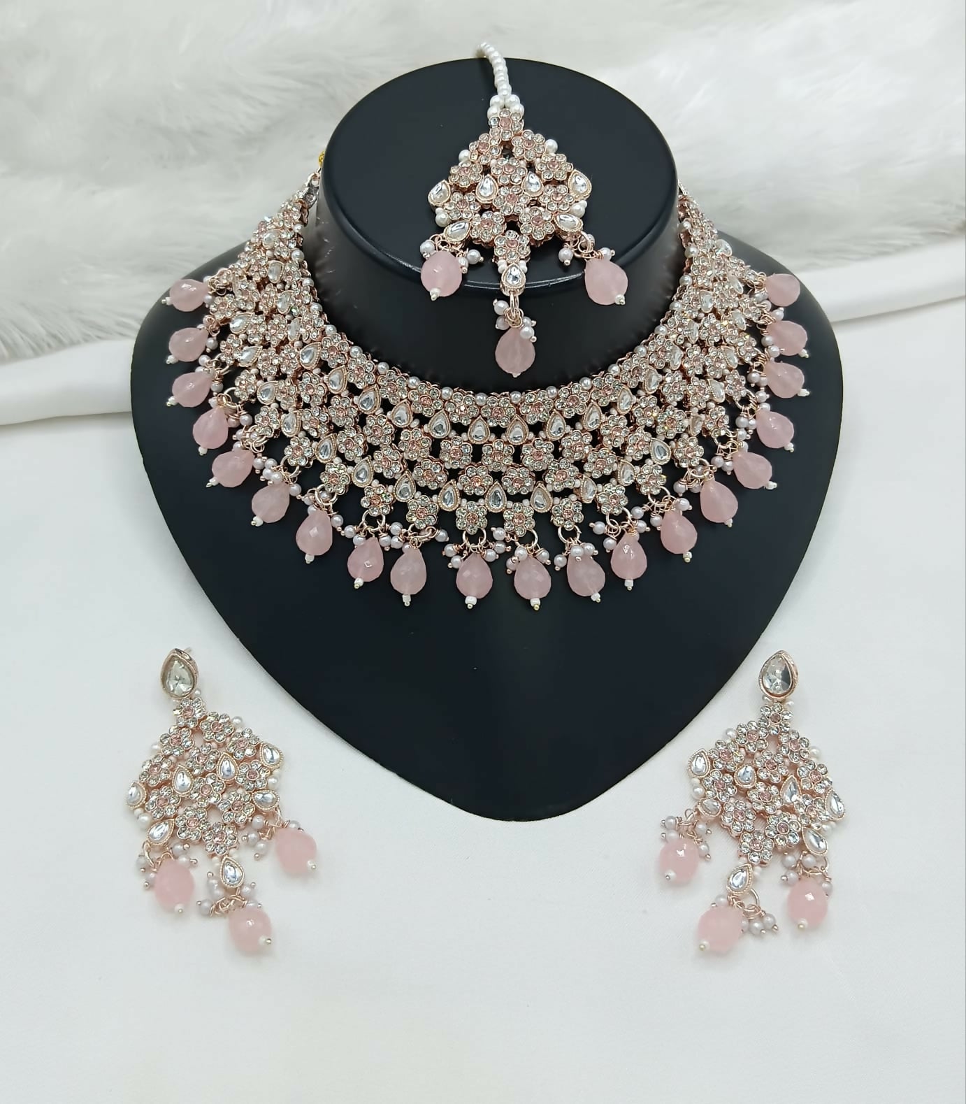Joban Fashion Women Pink Stone Work Necklace Set
