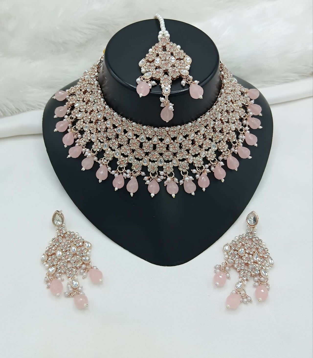 Joban Fashion Women Pink Stone Work Necklace Set - Distacart
