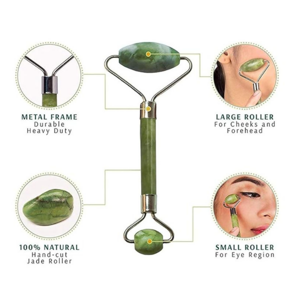 Bronson Professional Jade Roller & Gua Sha Face Neck Dual Head Massage Kit - Dista