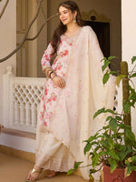 Thumbnail for The52 White Women's Gorgeous Embroidered Chinon Fabric Straight Kurta Palazzo and Dupatta Set - Distacart